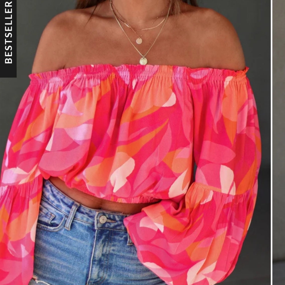VICI Tropical Spring Printed Off The Shoulder Top